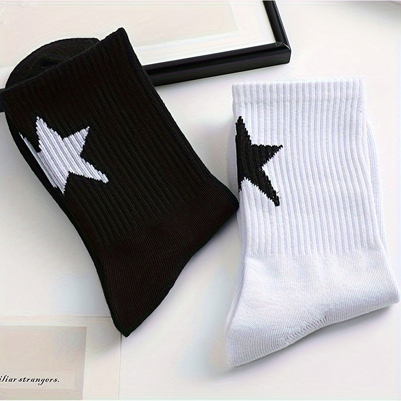 Men's and Women's Geometric Pattern Crew Socks 2-3 Pairs Breathable Polyester Spandex Black White