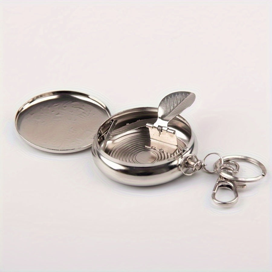Stainless Steel Round Ashtray with Key Ring No Battery Required