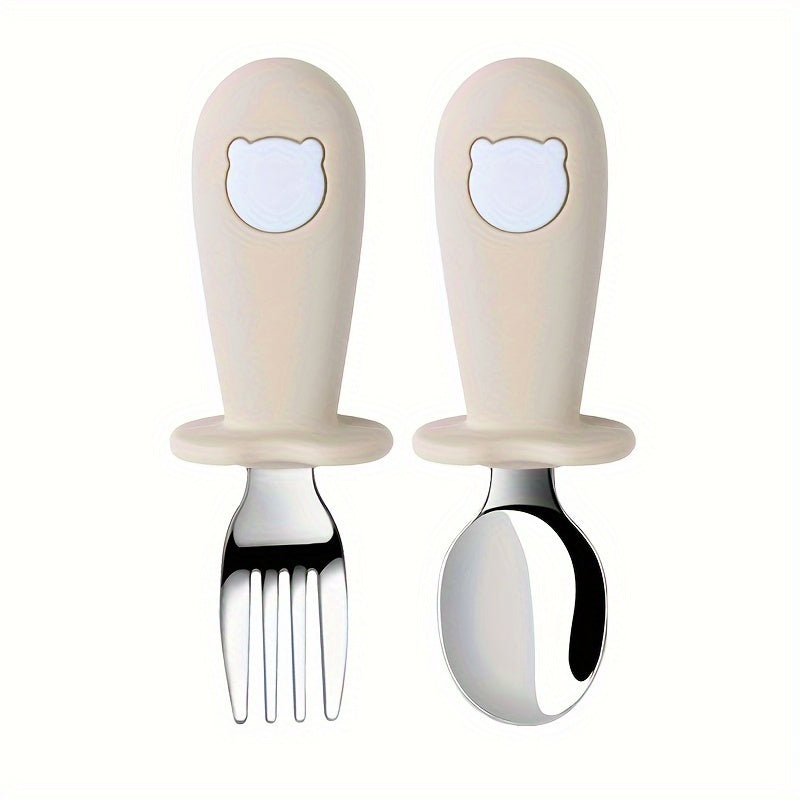Children's Feeding Set with Silicone and Stainless Steel Spoons and Forks, Non-Toxic, Kid-Friendly