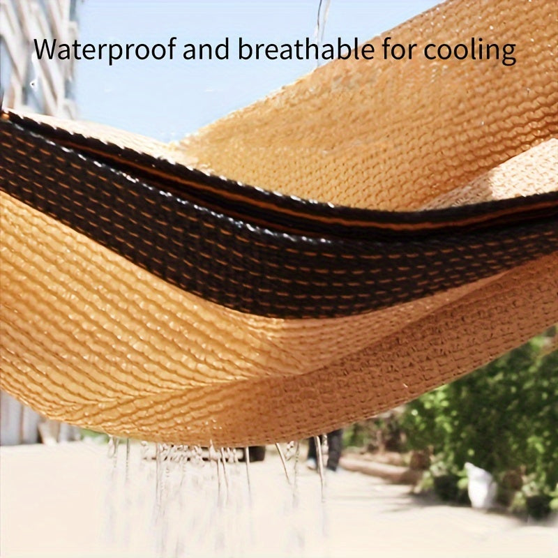 Beige Outdoor Sunshade Cloth Blocks 81-90% Light Durable Polyester with Black Stripes for Balcony Yard Garage