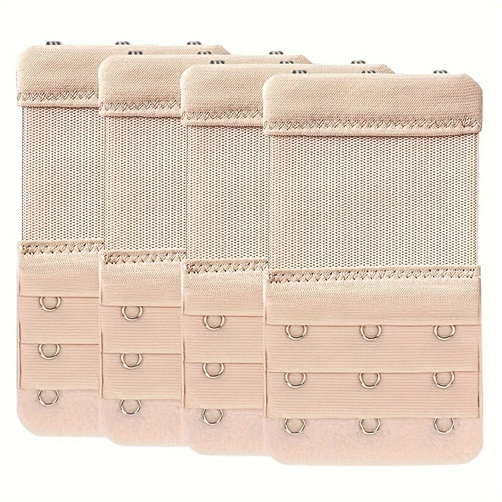 Women's Bra Extenders Set 4 Pieces 3 Hooks Elastic Knit Fabric Solid Color