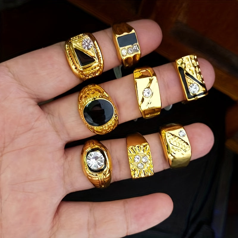 Juego de 10 anillos de aleación para mujer con incrustaciones de rhinestone, conjunto de joyería para fiestas y bodas