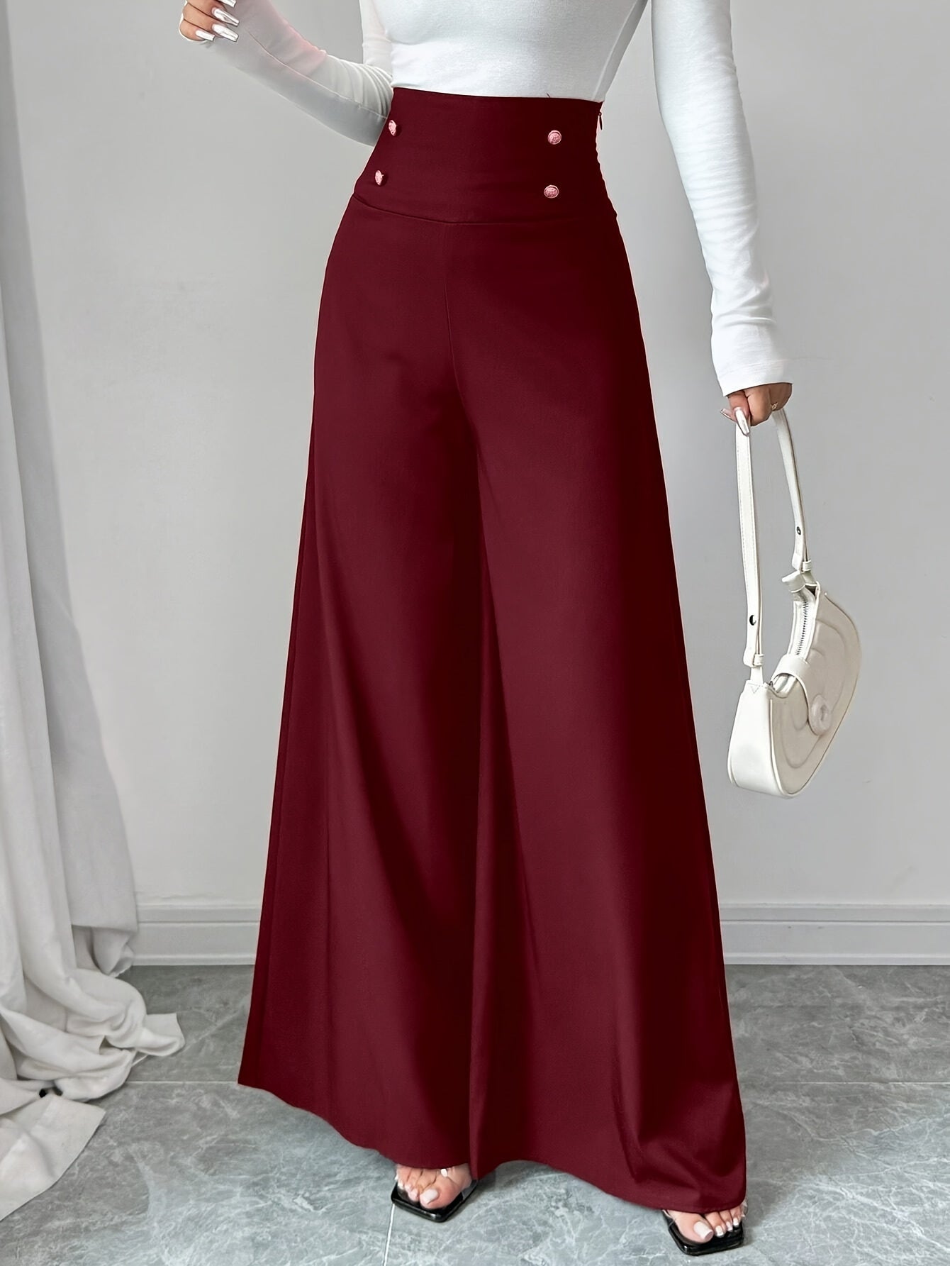 Women's Black High-Waisted Tummy Control Pants for Work Slim Fit All Seasons