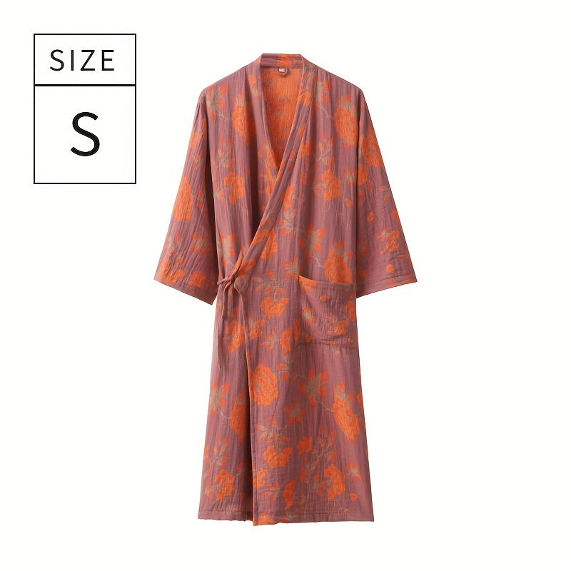 Мягкий и впитывающий хлопковый халат с цветочным принтом для лета, идеален для использования в ванной и спальне.