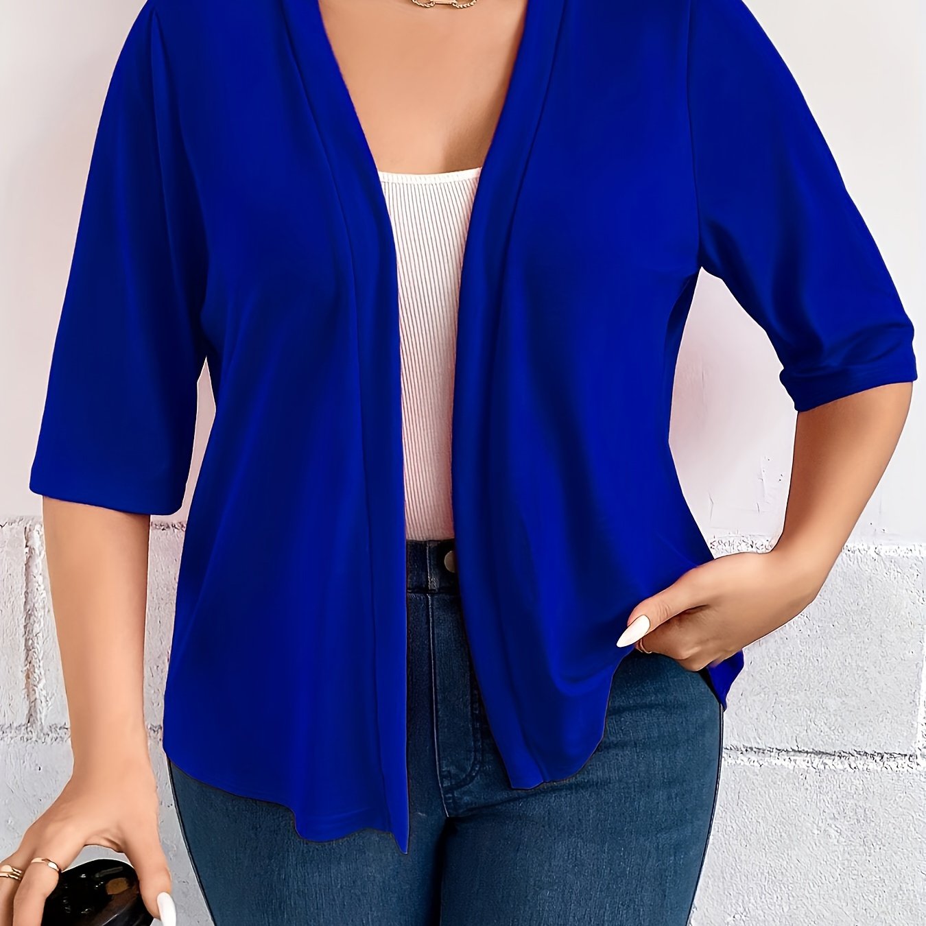 Plus Size Knit Open Front Cardigan Casual Half Sleeve Winter Fall Clothing