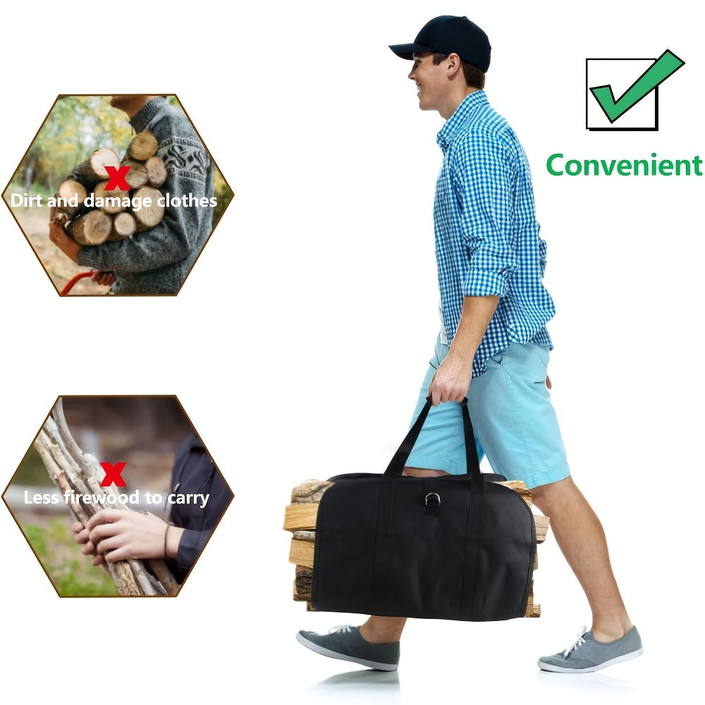 Bolsa de transporte de madera de trigo de gran capacidad con asas para transporte de troncos al aire libre