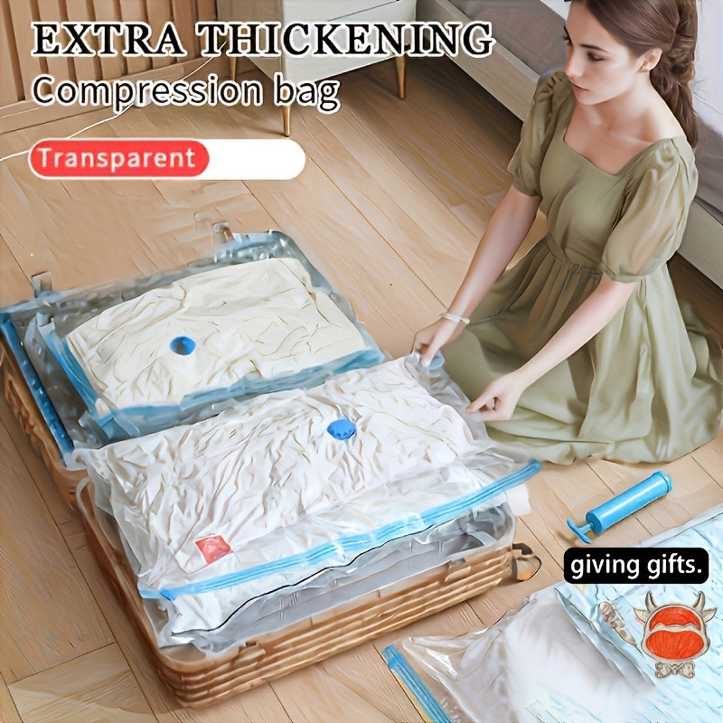 Vacuum Storage Bags Set with Manual Pump Multiple Sizes Plastic Rectangle Secure Seal