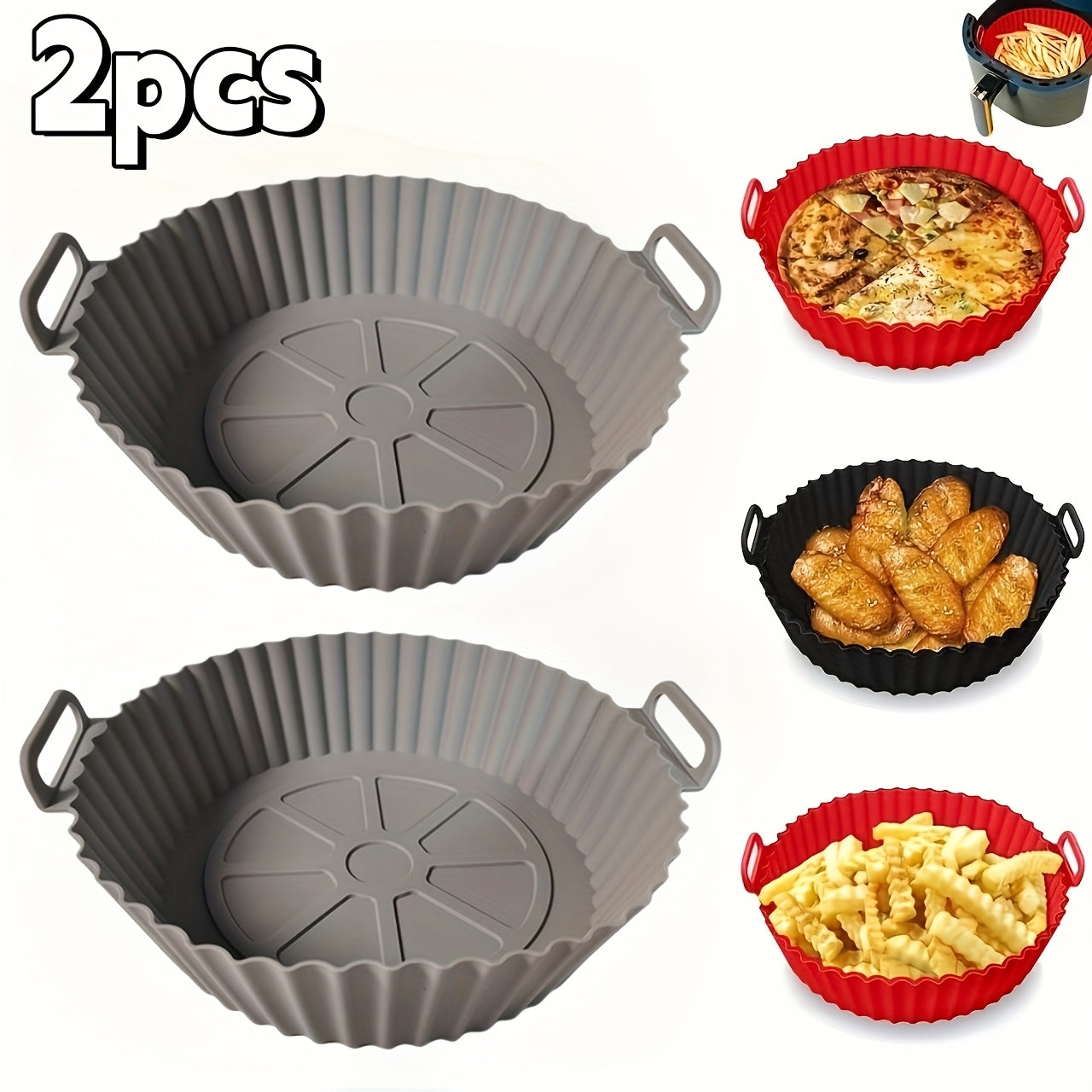 Set of 2 Reusable Silicone Air Fryer Liners Non-Stick Circular Baking Mats for Healthy Cooking