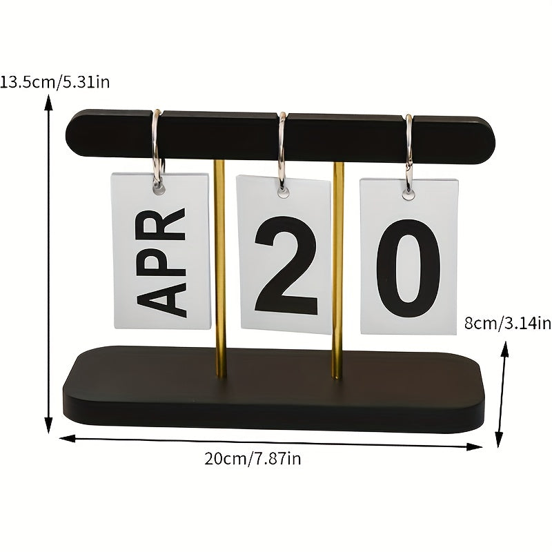 Modern Flip Desk Calendar Perpetual Date Display Wooden Tabletop Sign for Home Office