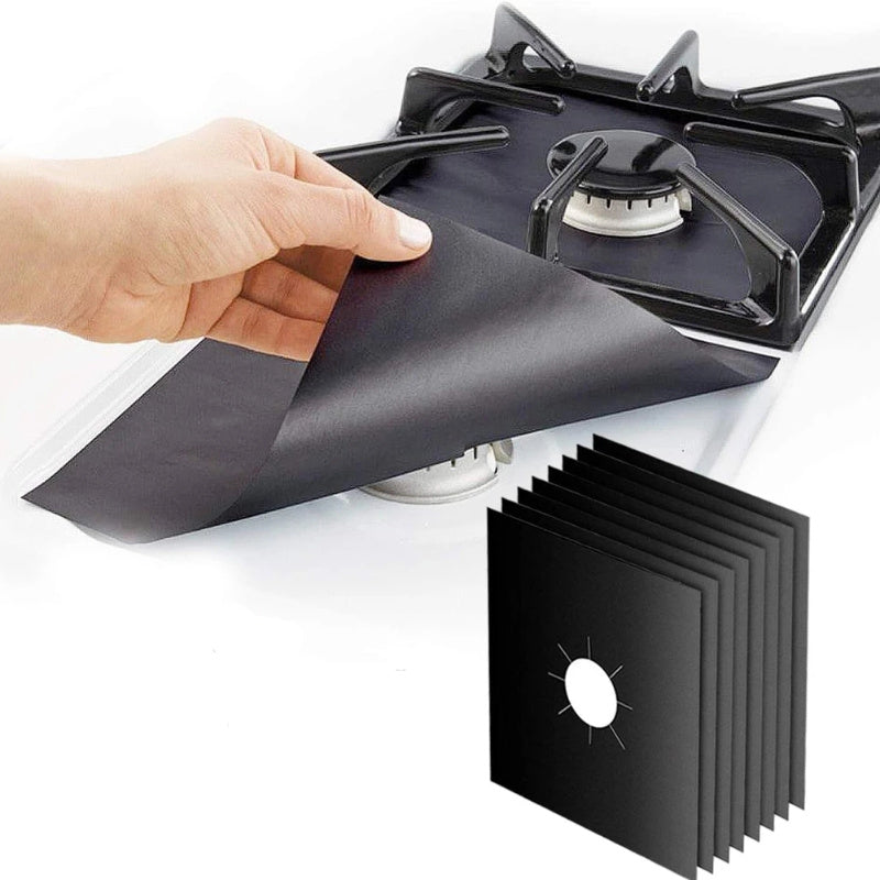 Набор из 2-х защитных крышек для плиты из стекловолокна, которые не прилипают, многоразовые, водонепроницаемые и легко поддаются обрезке для подходящего размера. Не требует электричества, идеально подходит для газовых плит на кухне.