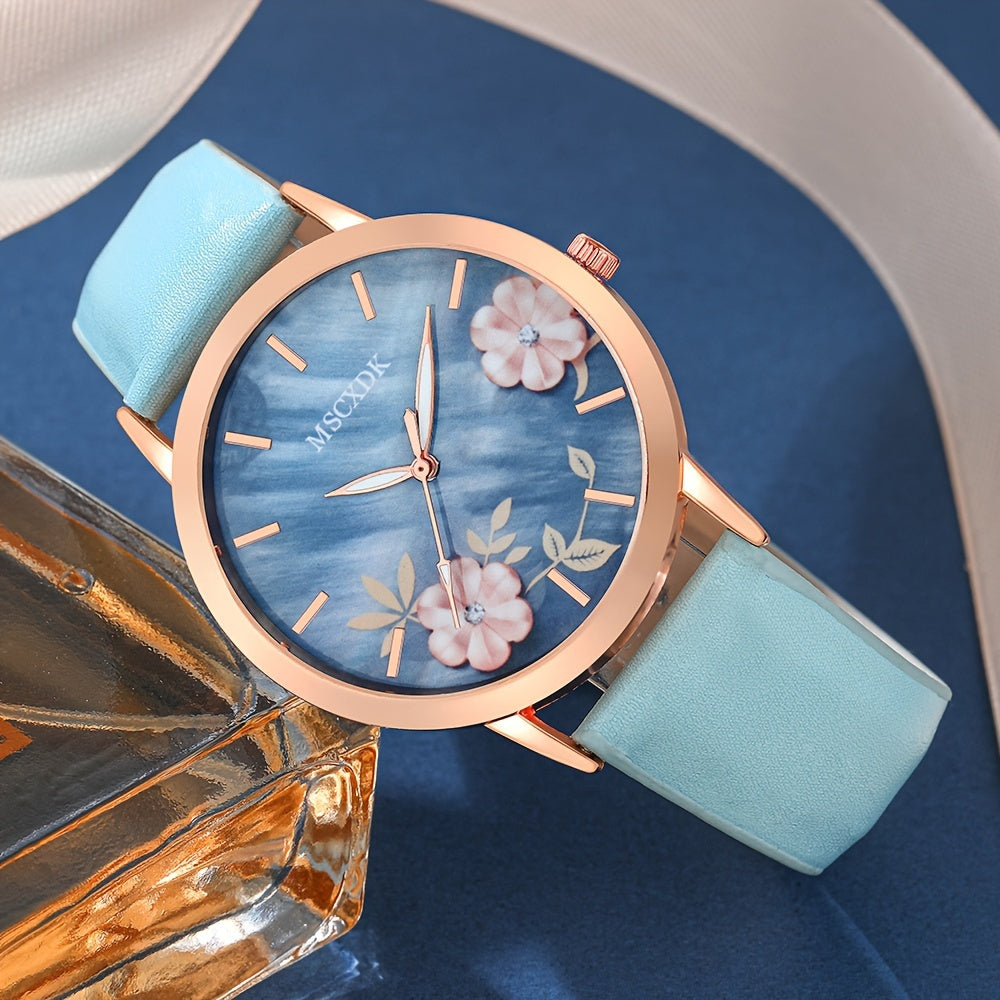 Ayollar modasi soati to'plami, kvarts mexanizmi, sun'iy charm bilan taqilgan va hamyon bilan