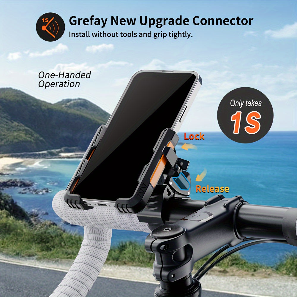 Bike Phone Mount for Handlebars 22-45mm 360° Rotation Compatible with 11.43-17.78cm Smartphones
