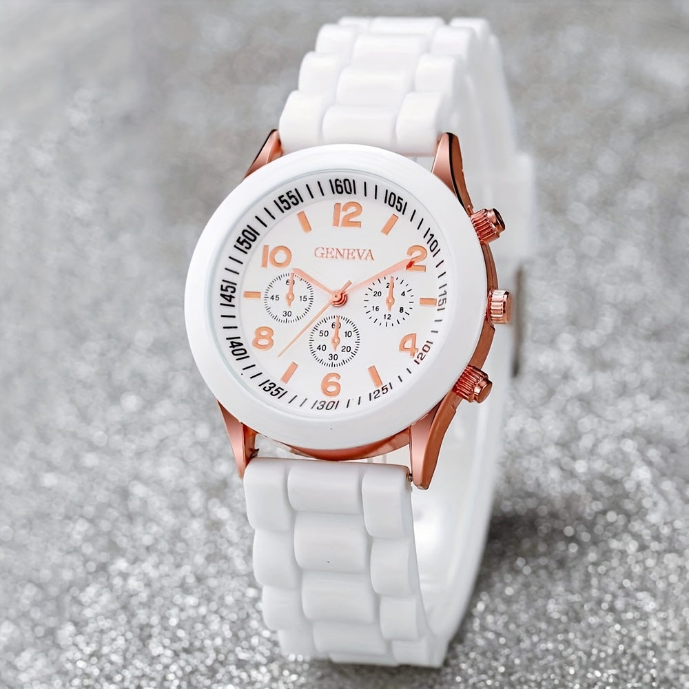 Set of 2 Black and White Quartz Watches with Silicone Bands for Couples Valentine’s Day Gift