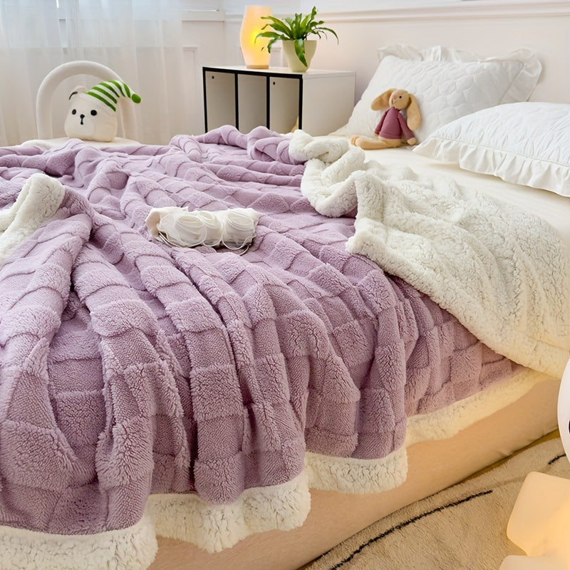 Double-Layer Taffeta Knitted Throw Blanket Cozy Warm Soft All-Season Bed Couch Travel