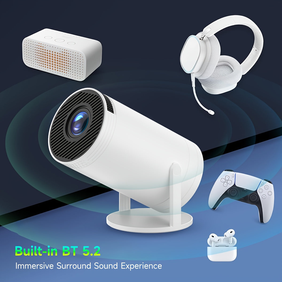 Mini proyector con rotación de 270° Wifi 6 Android 12 cine en casa