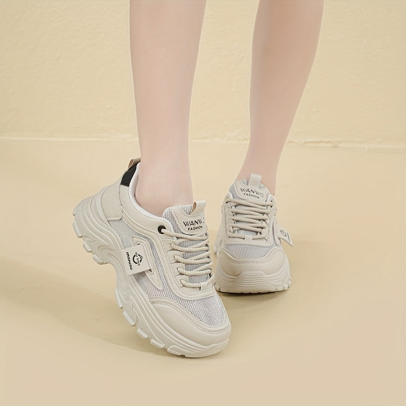 Women's Breathable Casual Flat Sneakers with Lace-Up Closure