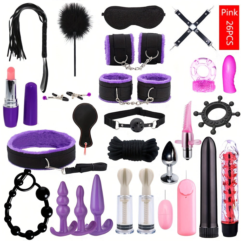Unisex Silicone BDSM Bondage Set with Anal Plug Handcuffs and Ankle Cuffs