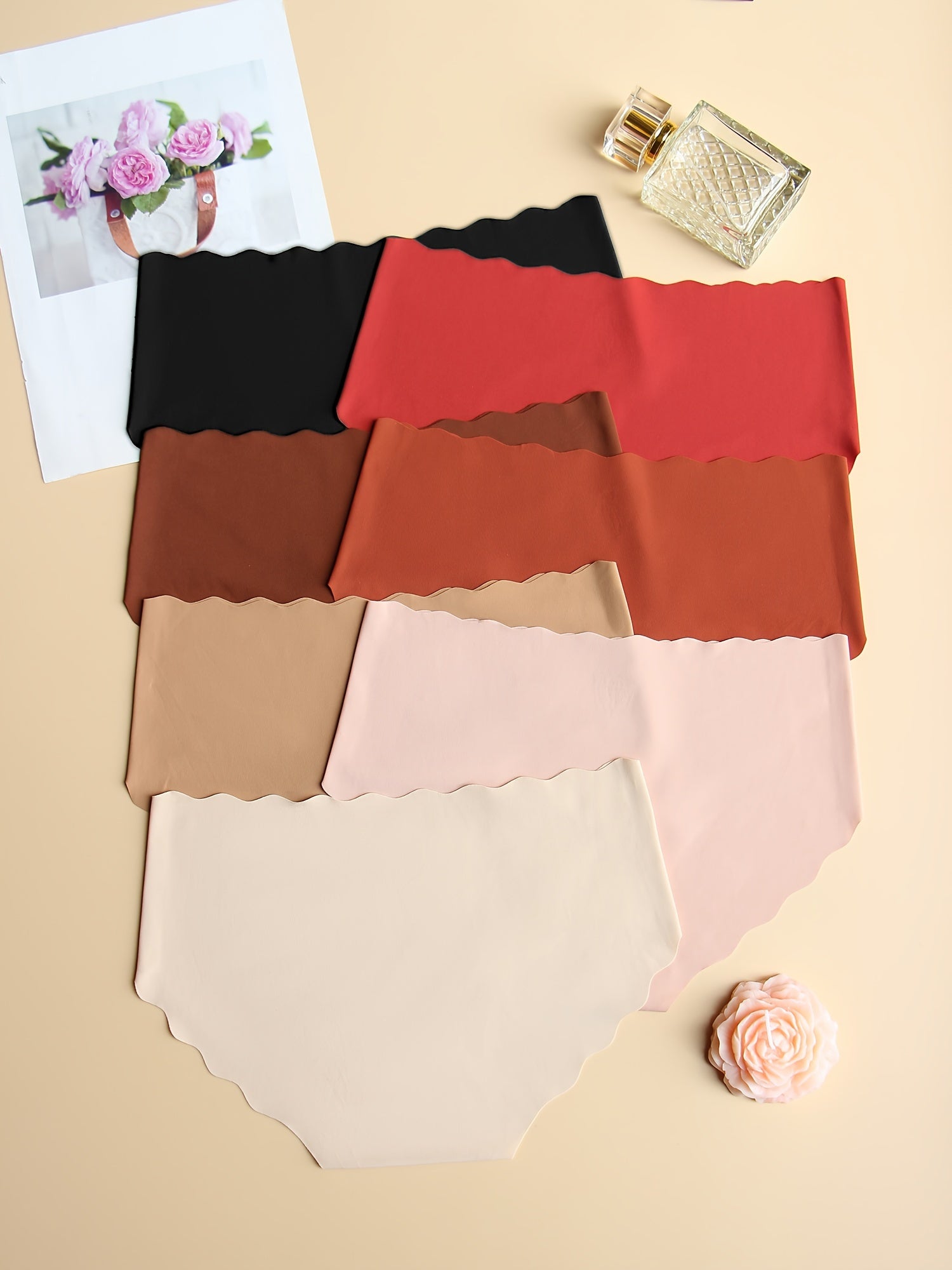 Set of 7 Women's Mid-Rise Hipster Panties with Wavy Edges and Butterfly Pattern in Soft Polyamide