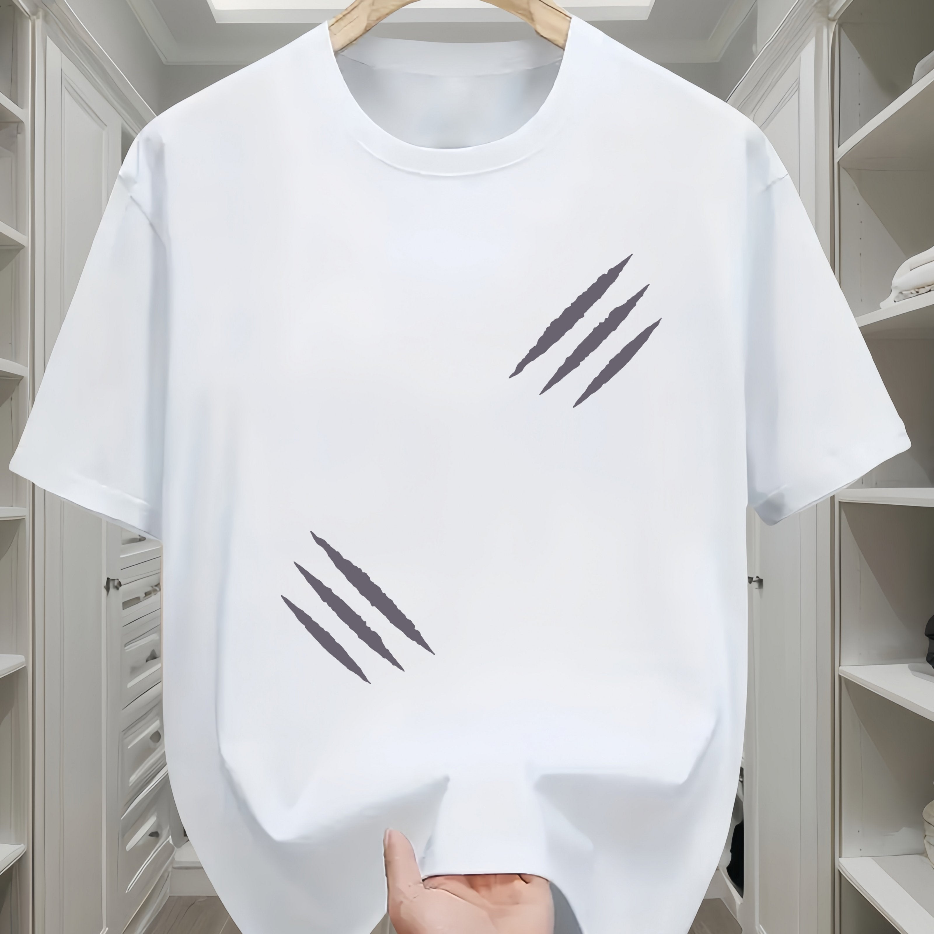 Camiseta de algodón para hombre de manga corta, cuello redondo, casual, para todas las estaciones, con patrón geométrico