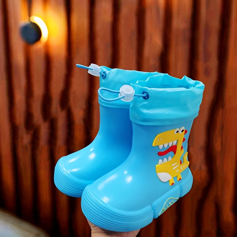 Детские водонепроницаемые резиновые сапоги для мальчиков и девочек с изображениями мультяшных динозавров и панды, EVA подошва