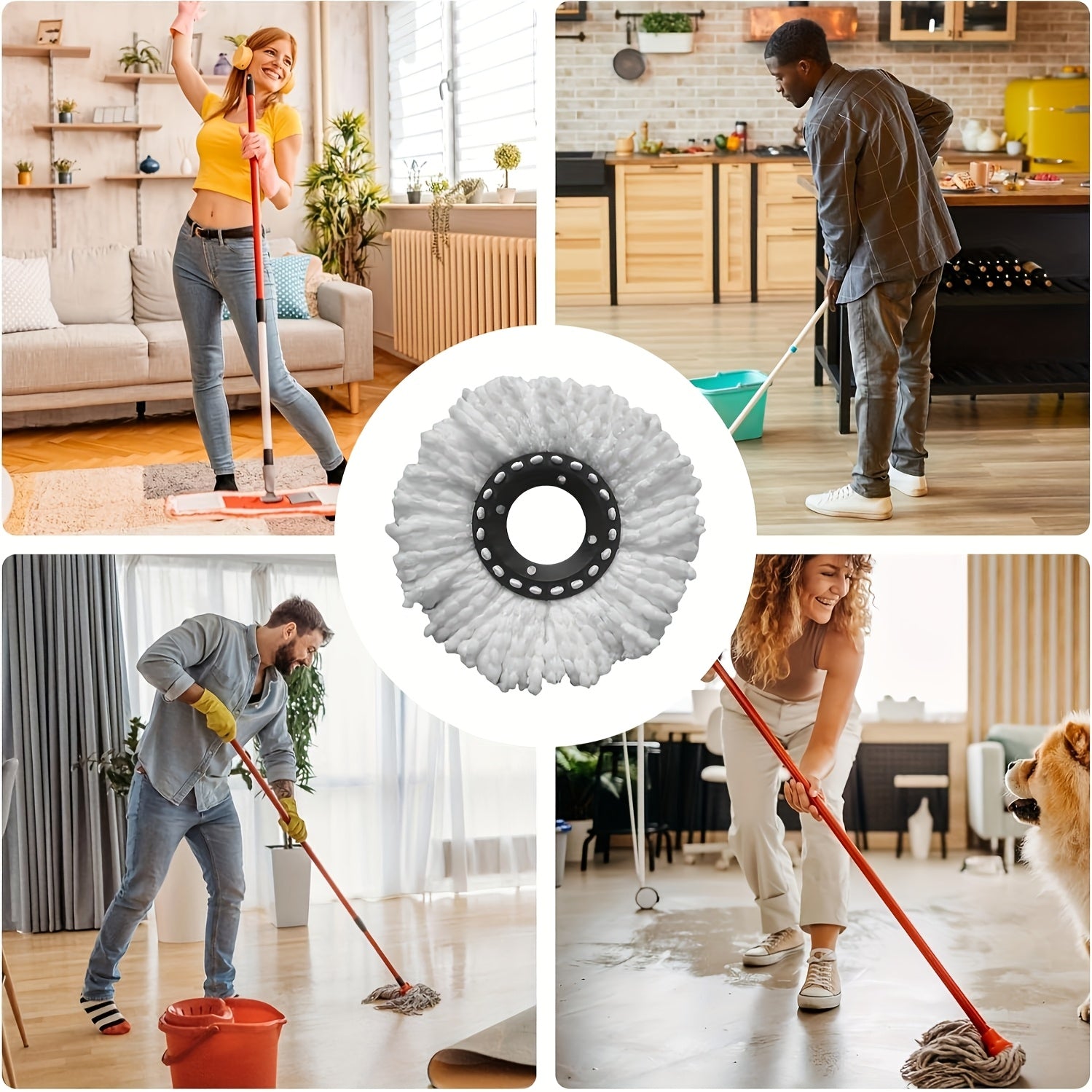 Microfiber Spin Mop Heads Replacement for Hardwood Kitchen Bathroom Floors 6-Pack