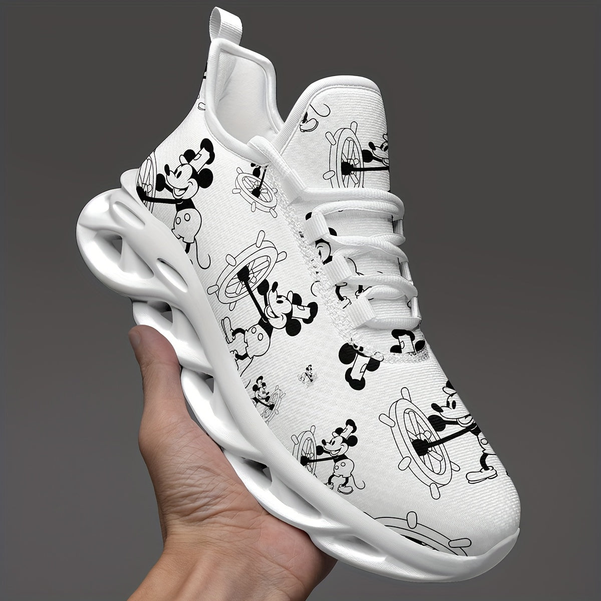 Women’s Breathable Canvas Sneakers with Cartoon Mouse Pattern for Running