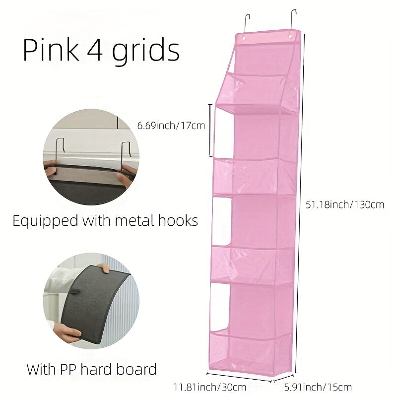 Eshik usti saqlash tashkilotchisi, 4 ta savat bilan, kosmetika, o'yinchoqlar va boshqalar uchun, oq, pushti, kulrang