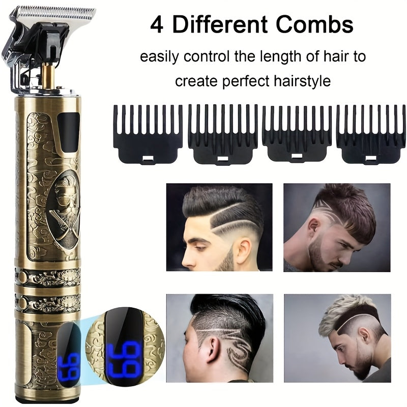 Erkaklar uchun professional elektr qirqish soch mashinasi, USB orqali zaryadlanadigan litiy batareyali, shaxsiy salon soch kesish va qirqish to'plami, 4 ta sozlanadigan taroq bilan, Otalar kuni uchun mukammal &