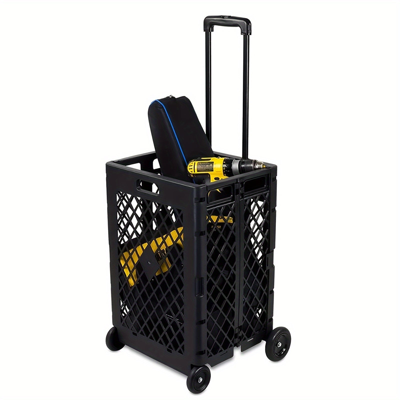 Black Portable Collapsible Storage Cart with 4 Wheels 55L Trolley for Kitchen