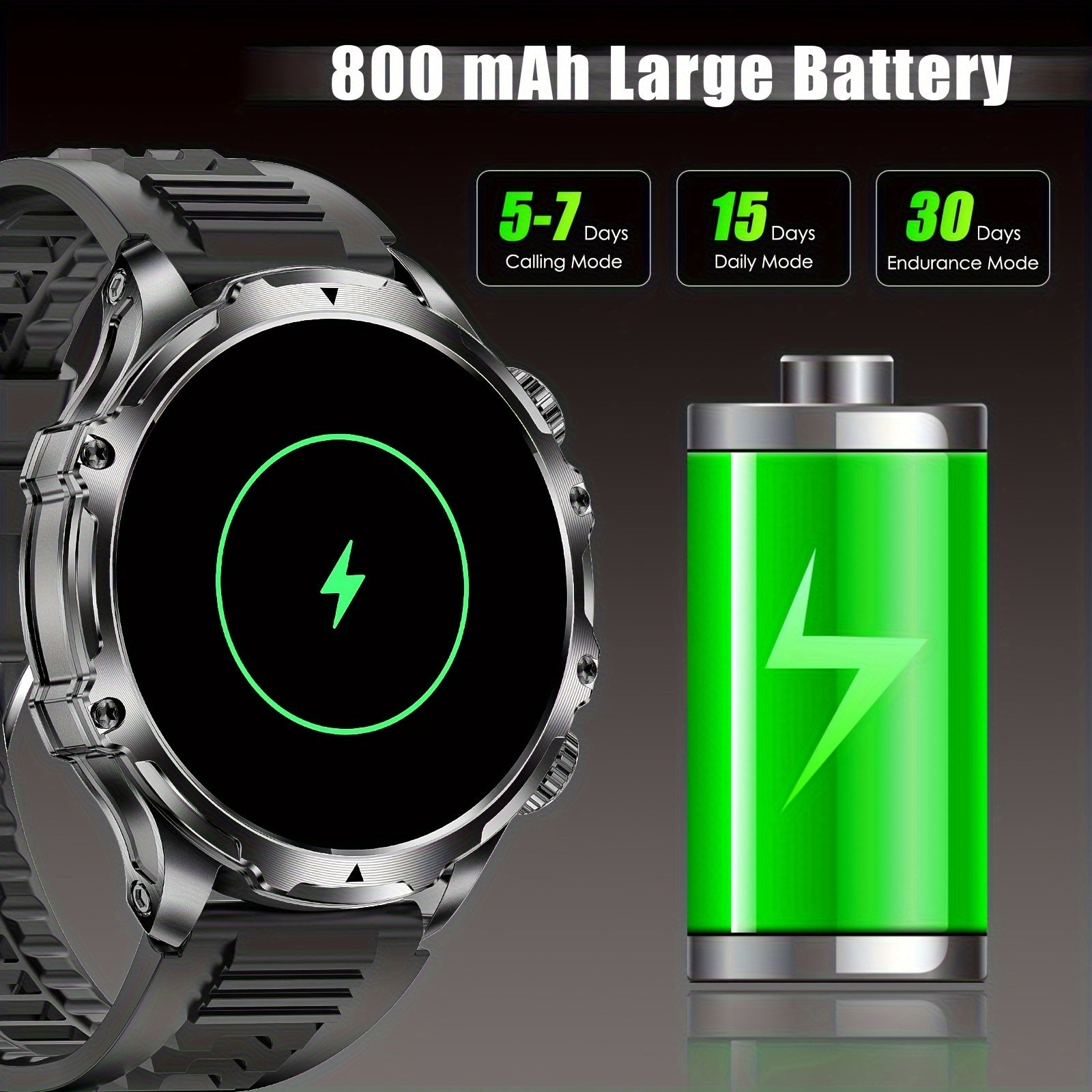 JELLOO 2024 Sport Aqlli Soat 800mAh batareya, 1.85" displey, simsiz qo'ng'iroqni javob berish, LED chiroq, USB zaryadlash, zanglamaydigan po'latdan yasalgan tasma, ko'p sport rejimlari, iPhone va Android uchun