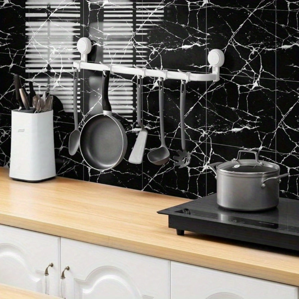 10 Ta Luks Marmar O'z-o'zidan yopishadigan devor panellari, 30x30 sm, suv o'tkazmaydigan PVC, oson o'rnatish. Oshxona, hammom, yashash xonasi uchun ideal. Qora va oq dizayn, haqiqiy ko'rinish. Mukammal uchun