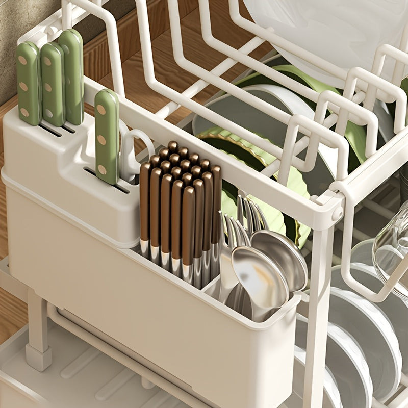 Large Metal 2-Layer Dish Drying Rack with Drain Board and Accessories