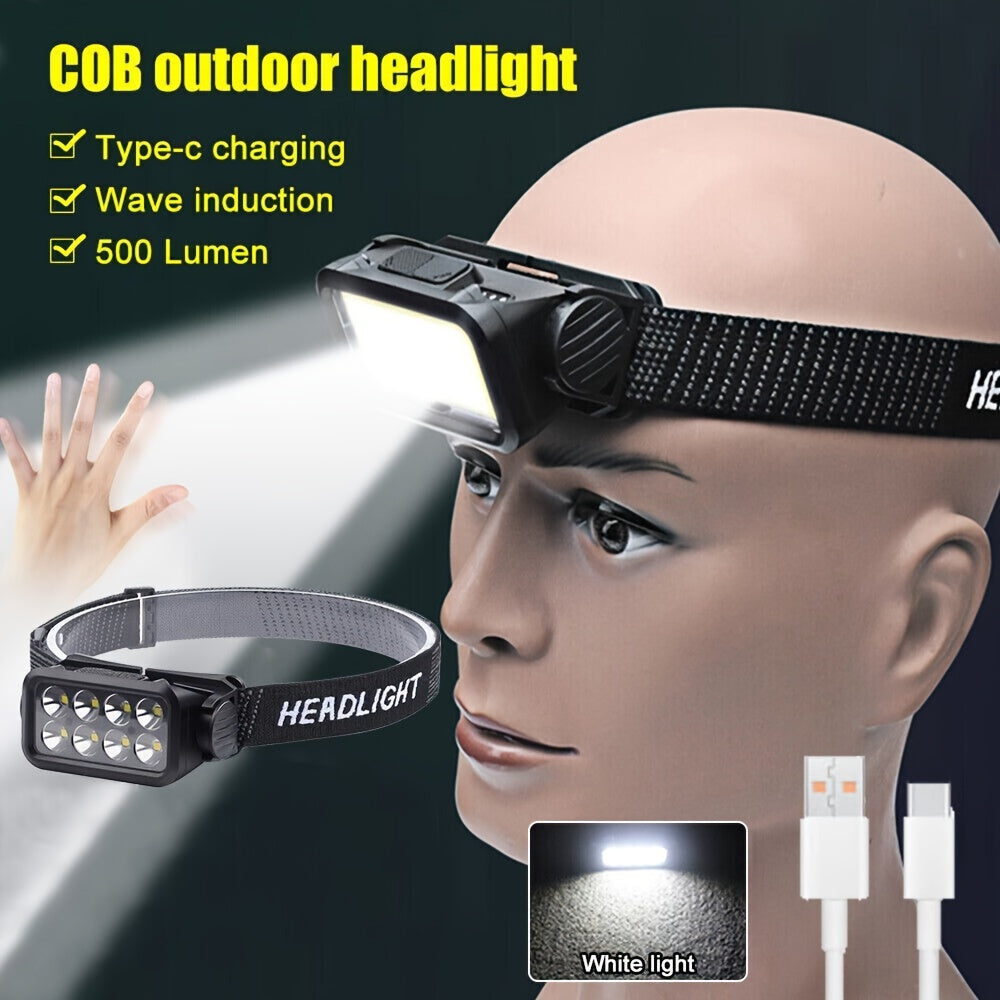LED Headlamp with 6 Bright Modes Rechargeable USB Adjustable for Outdoor Activities