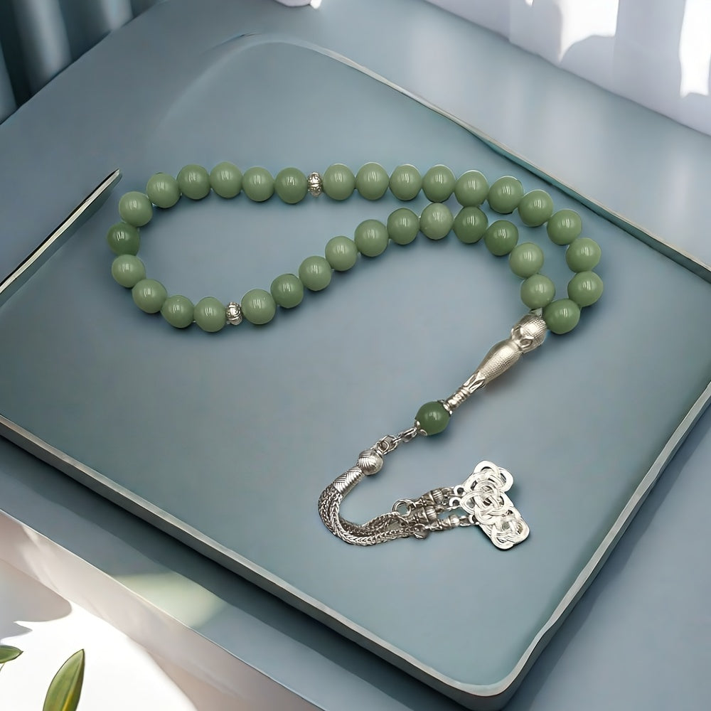 Glow in the Dark Prayer Beads 33 Natural Stone Tasbih Y-Necklace for Ramadan and Spiritual Wear