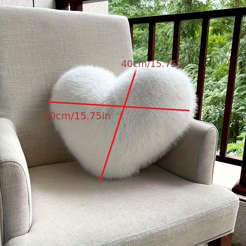 Heart-Shaped Faux Fur Cushion for Sofa Bed Decor Machine Washable Gift
