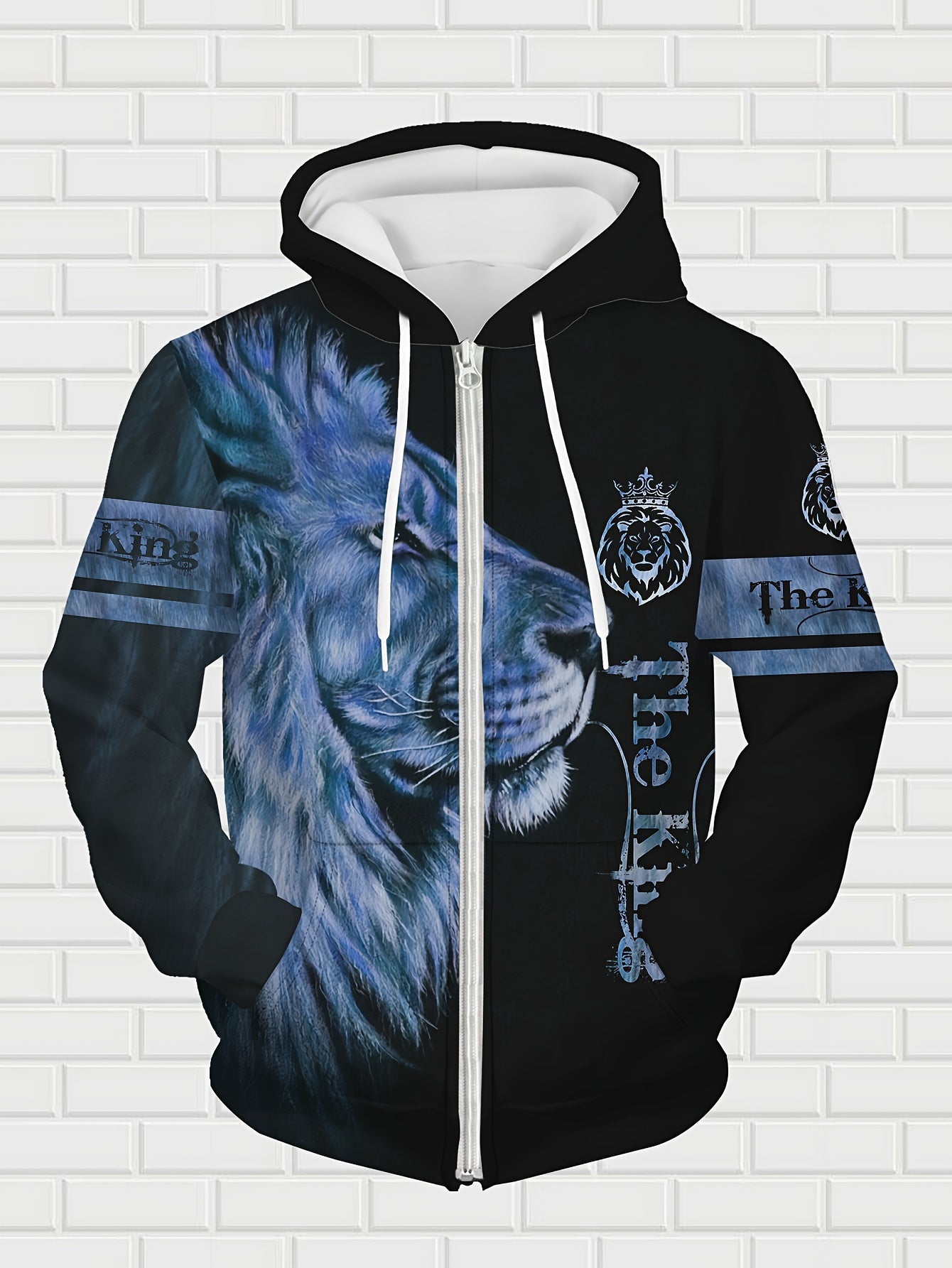 Men's Lion King Hoodie and Jogger Set Casual Polyester Loungewear with Lion Design