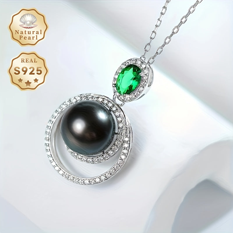 Black Pearl Pendant Necklace for Women 9-10mm Sterling Silver Gift Box