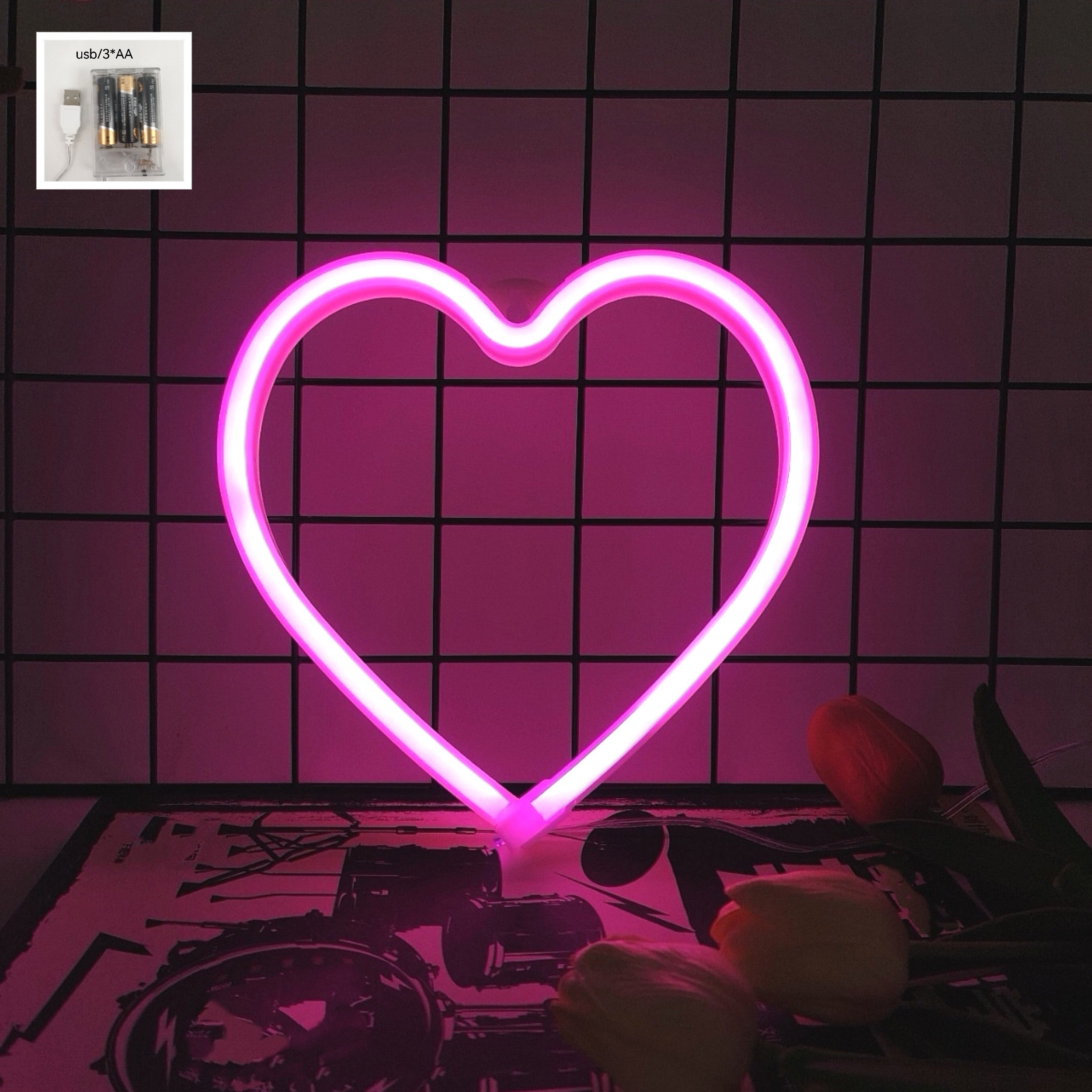Heart-Shaped Neon Light USB or Battery Powered Decorative Lamp for Home Gift