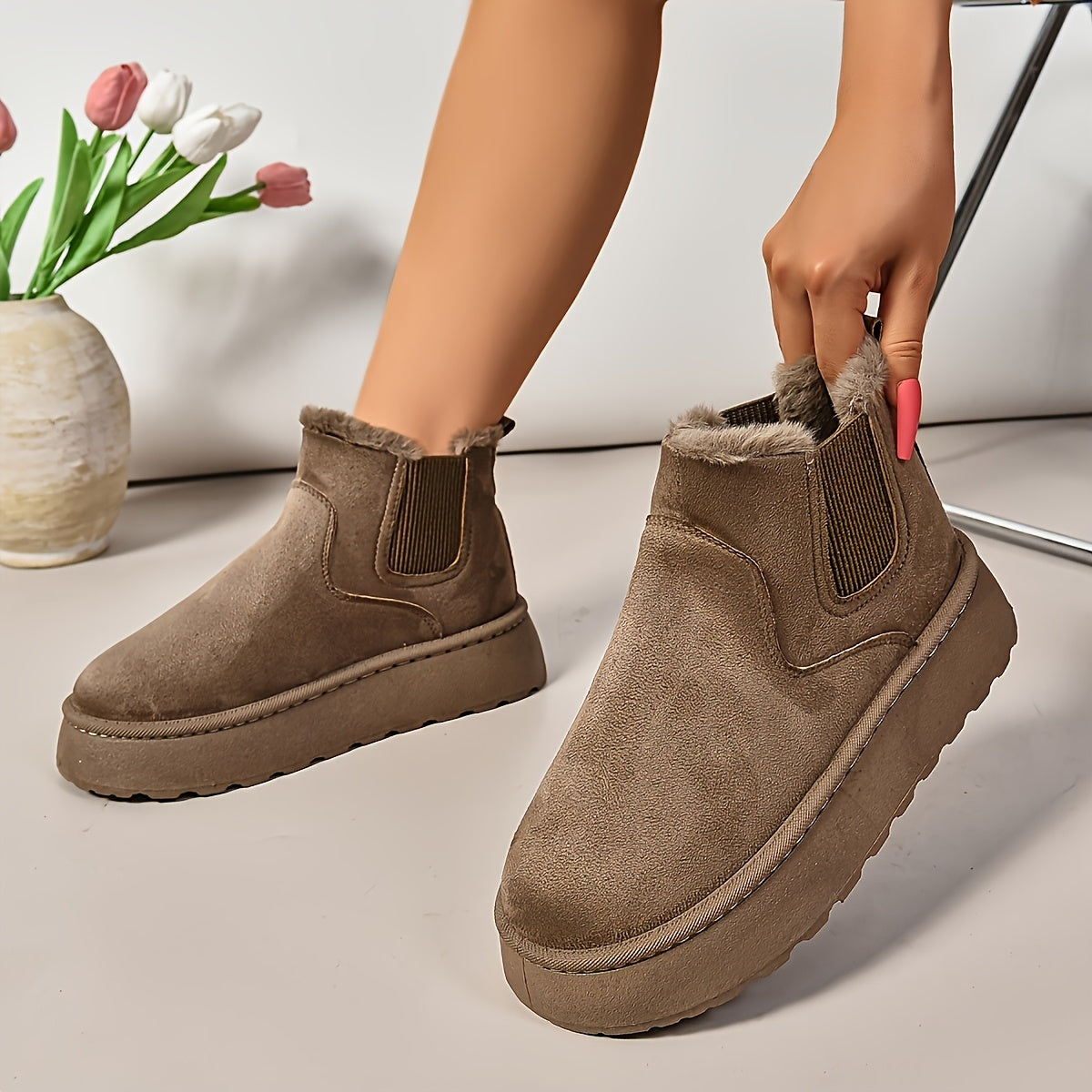 Women's Winter Slip-On Boots with Thick Platform Sole Non-Slip Traction