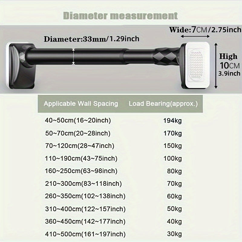 Contemporary Black Metal Spring Tension Rod for Windows, Closets, Bathrooms