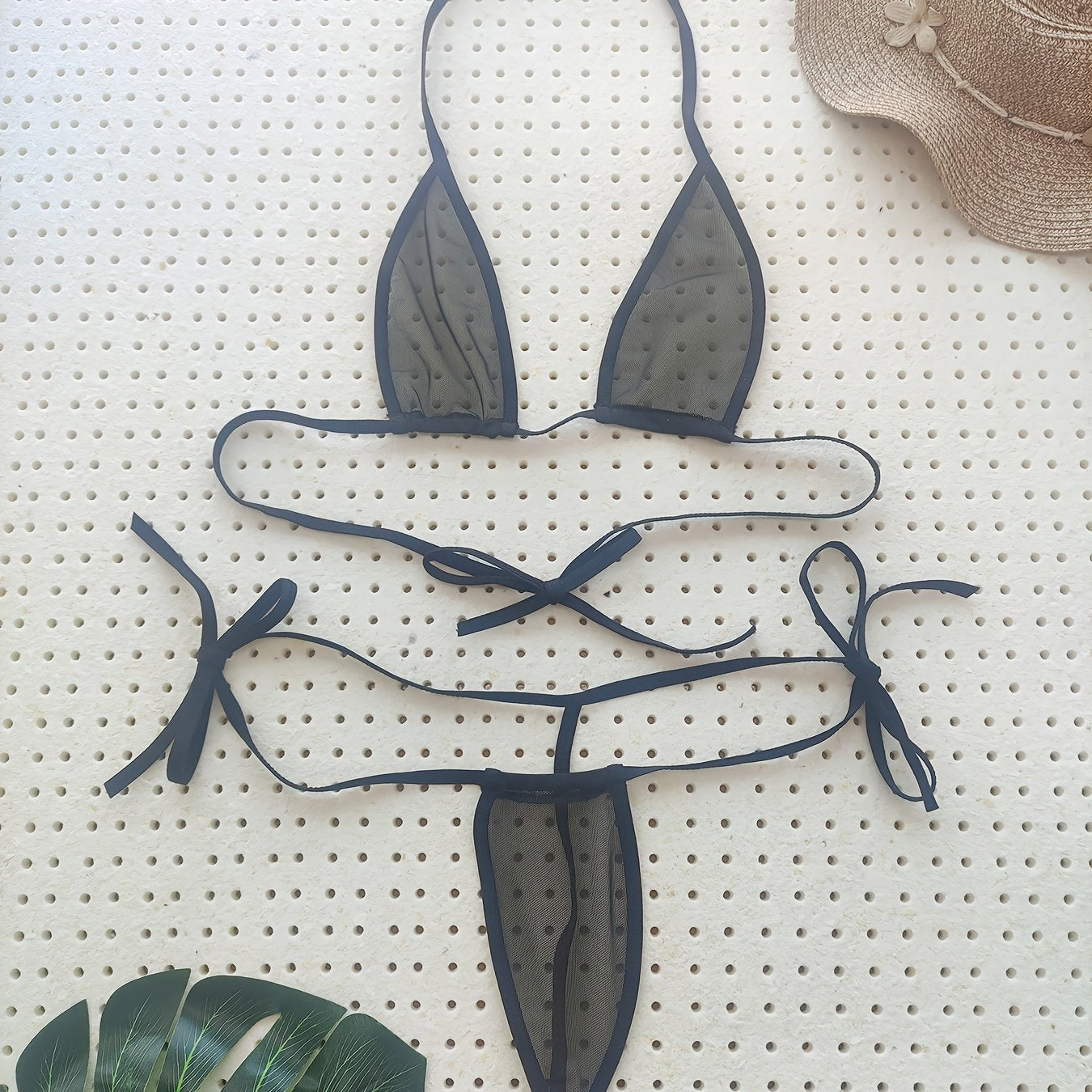 Semi-Sheer Lingerie Set with Halter Bra and Thong for Sexy Look