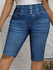 Pantalones capri ajustados de talla grande para mujer con estampado de imitación de mezclilla casual