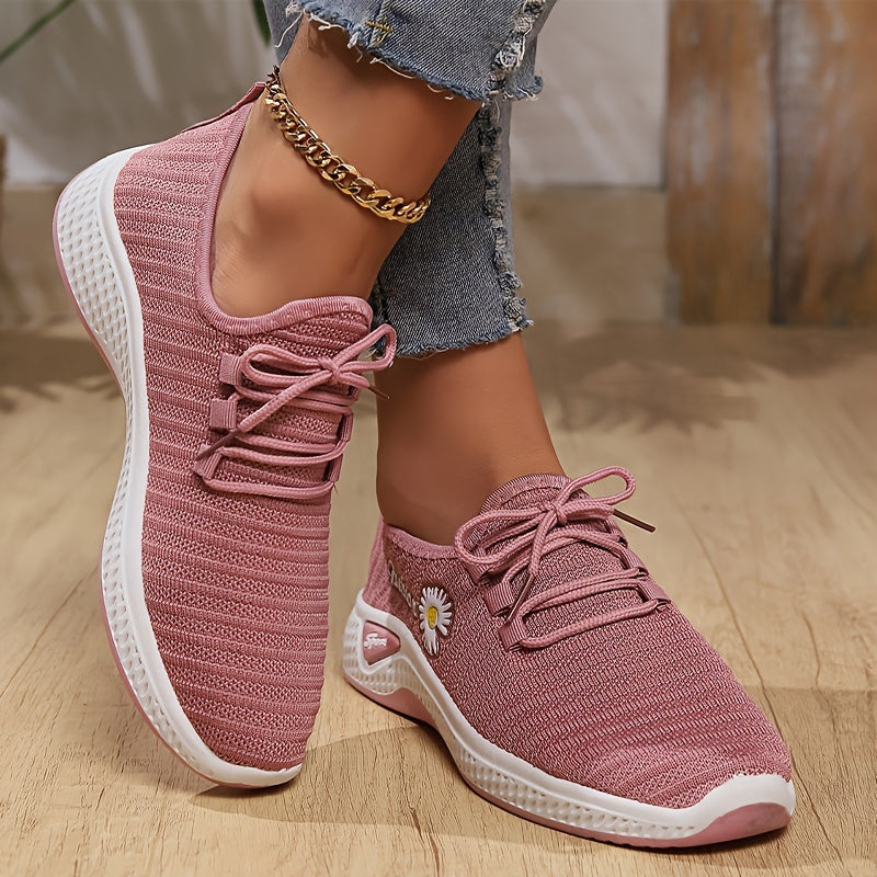 Women's Floral Pattern Lace-Up Sneakers Breathable Soft Sole Running Shoes