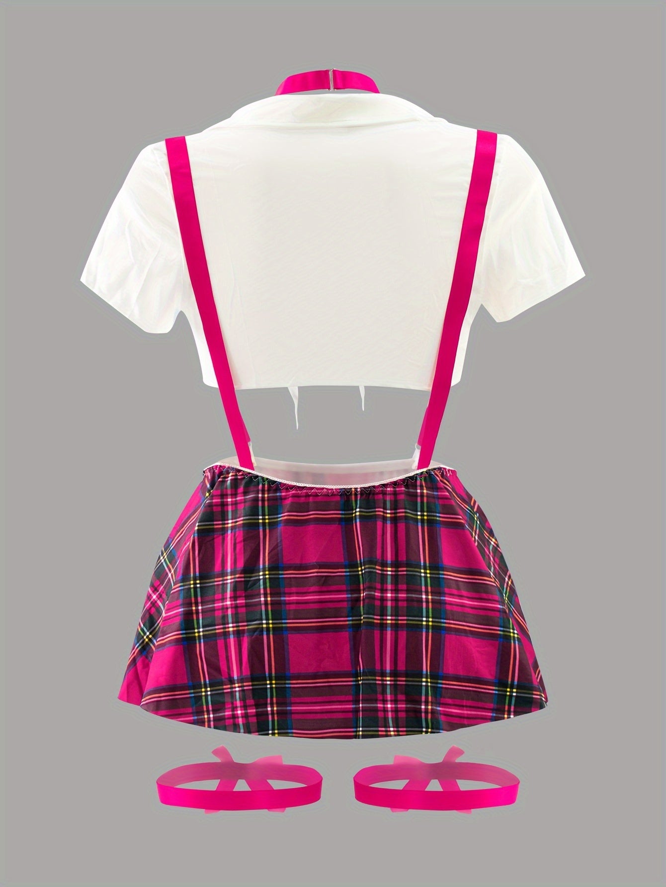 Conjunto de uniforme de juego de roles para mujer talla grande con falda de cuadros, top, bragas y lazo