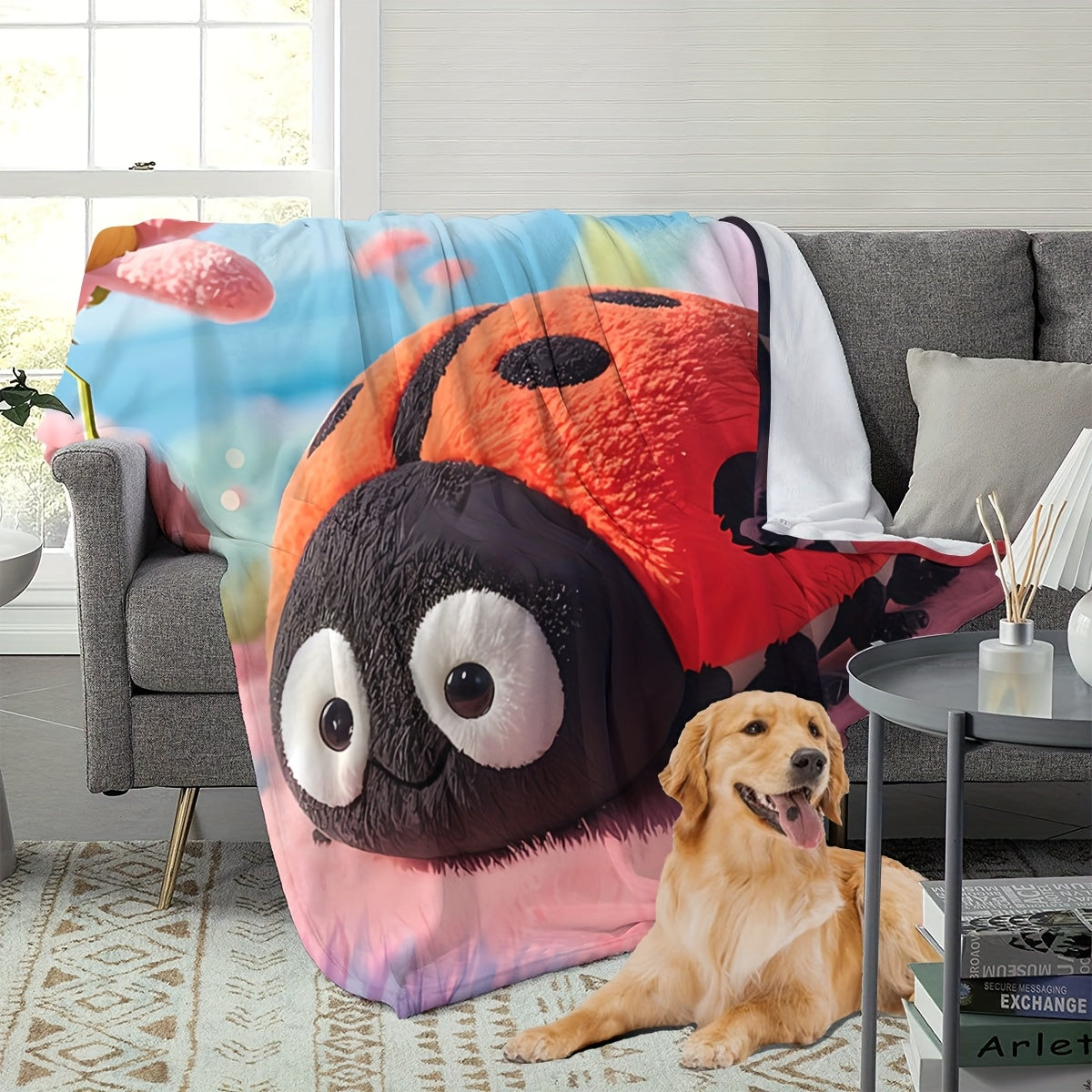 Ladybug Plush Throw Blanket All-Season Knit Soft Polyester for Kids and Home