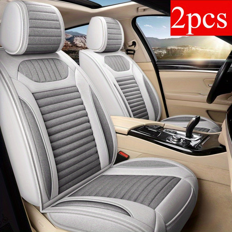 Universal Linen Avto o'rindiq qoplamalari 2PCS Barcha mavsumlar uchun to'liq qoplamali bej