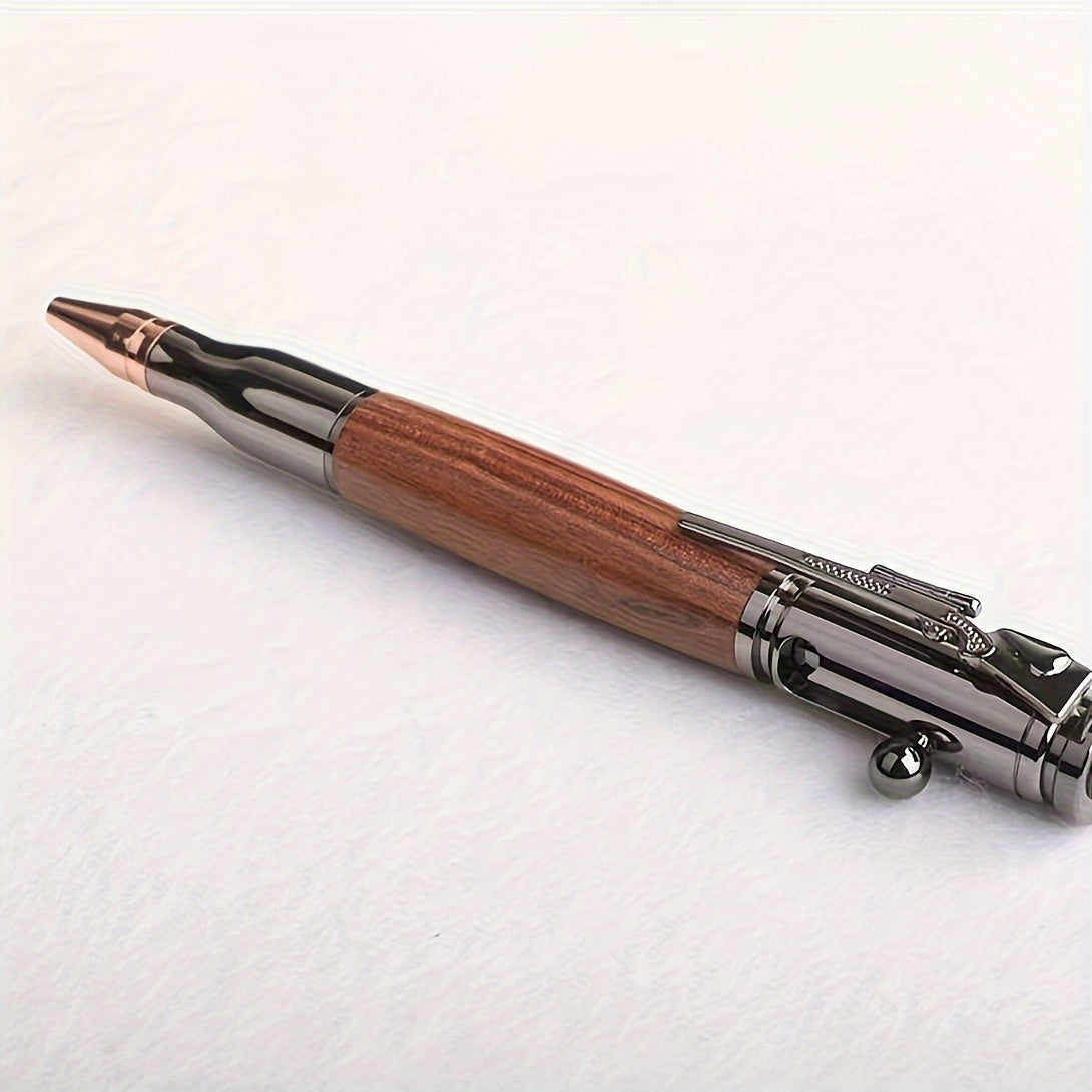 Leather Case Ballpoint Pen Set with Rosewood Holder and Retractable Tip for Business and Students