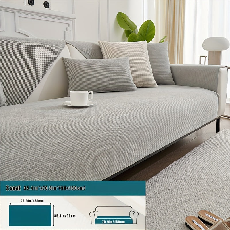 Water-Resistant Velvet Sofa Cover for 1-4 Seat L-Shaped Sofas Pet-Friendly Non-Slip Machine Washable Gray Textured Fabric