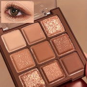 Paleta de sombras de ojos para mujer de 9 colores marrón ahumado mate con brillo de larga duración