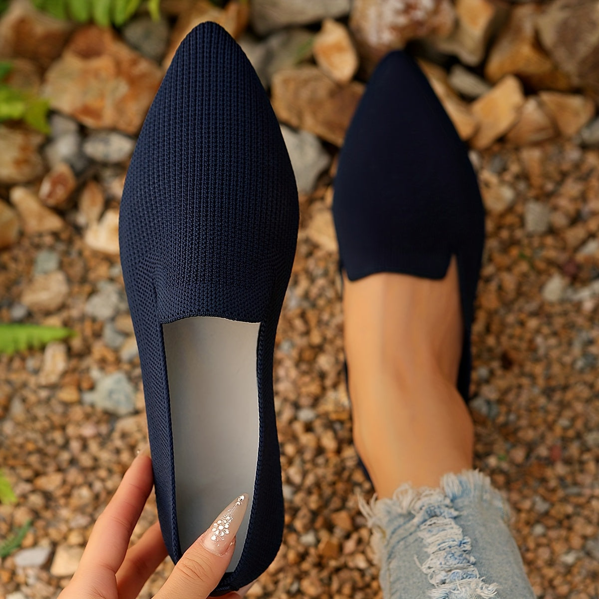 Women's Breathable Knit Ballet Flats Lightweight Casual Shoes Black